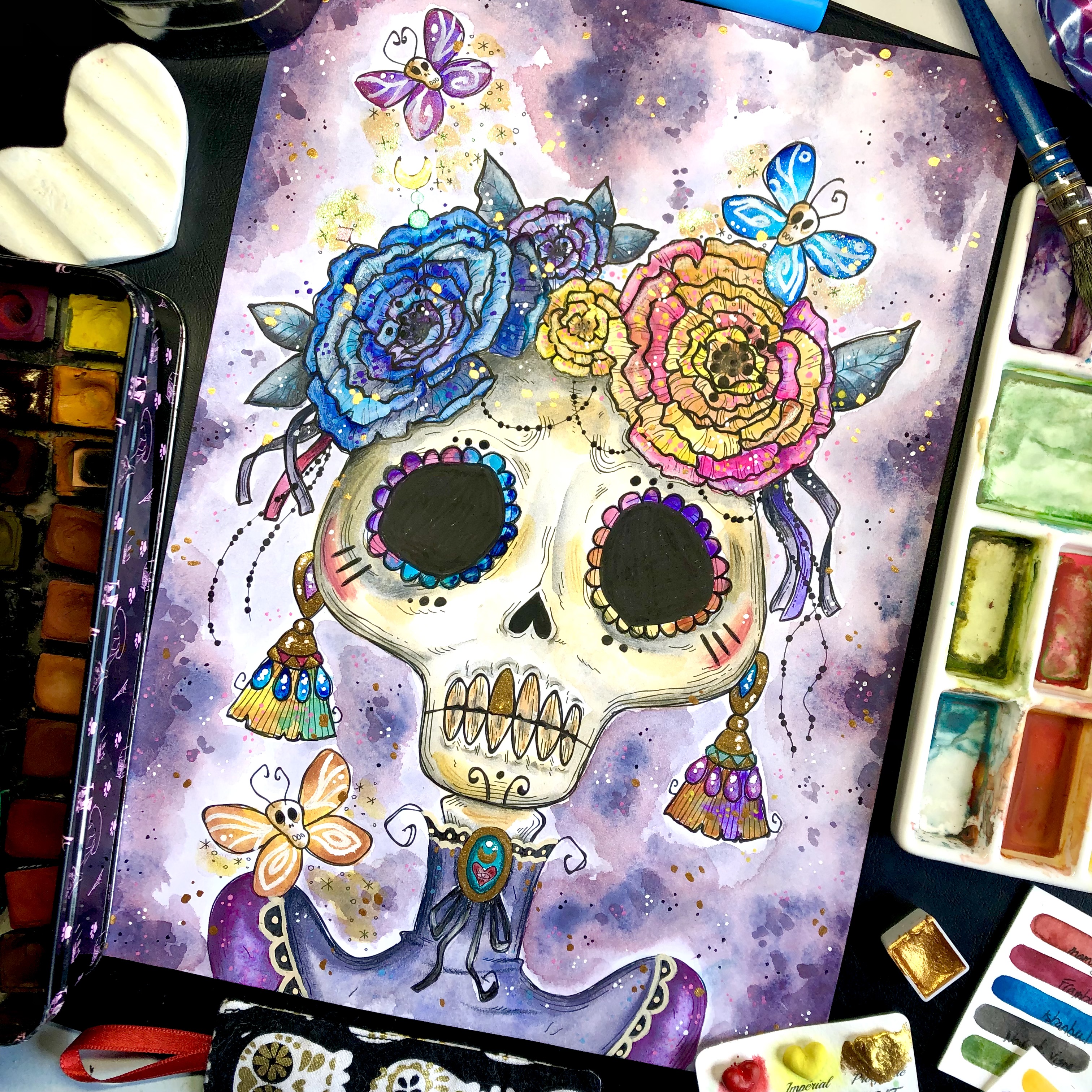 Aquarelle originale "L' Arcane sans nom" d'après une impression d'un de mes coloriages